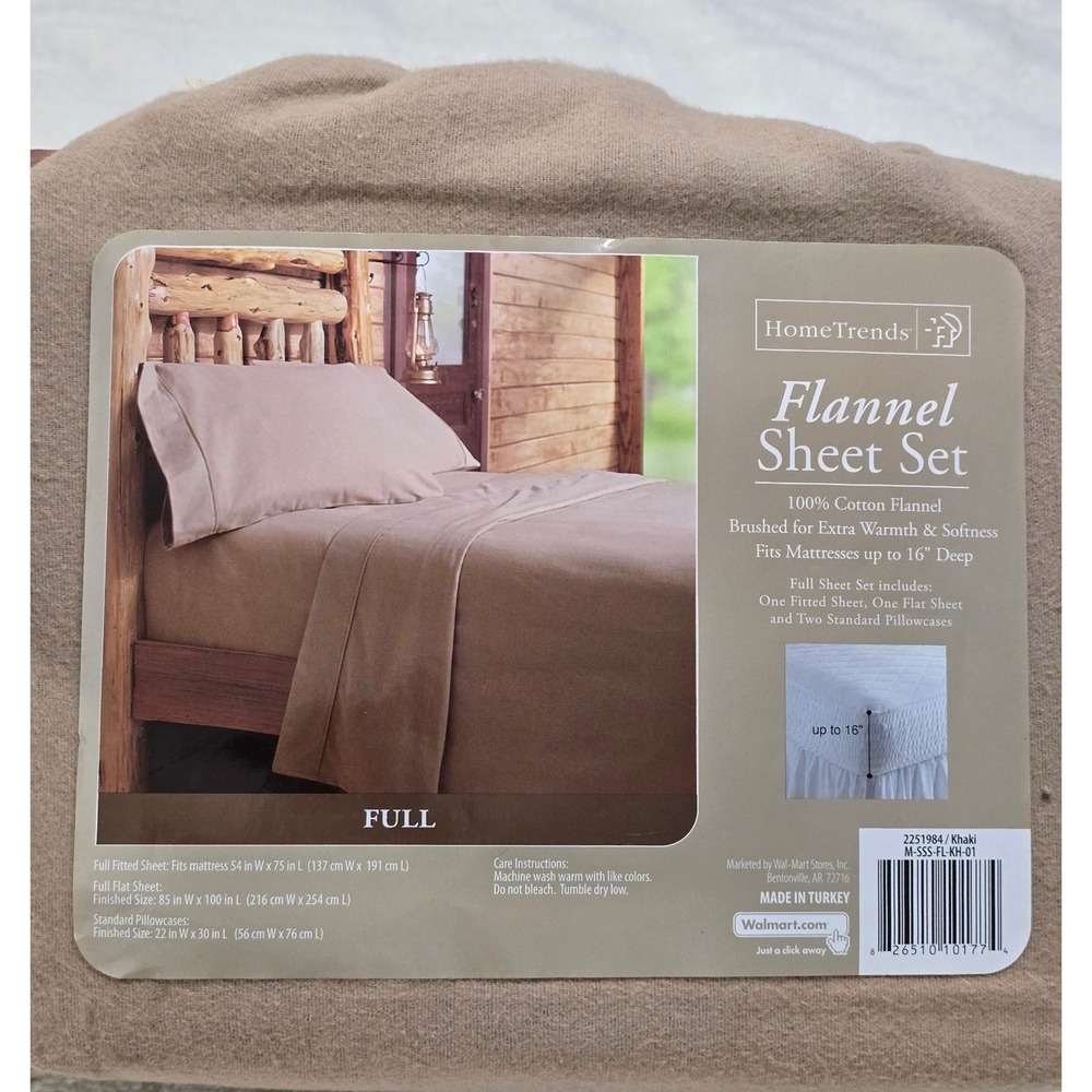 HomeTrends Full Flannel‎ Sheet Set Khaki Brushed Cotton Warm Soft Fits
